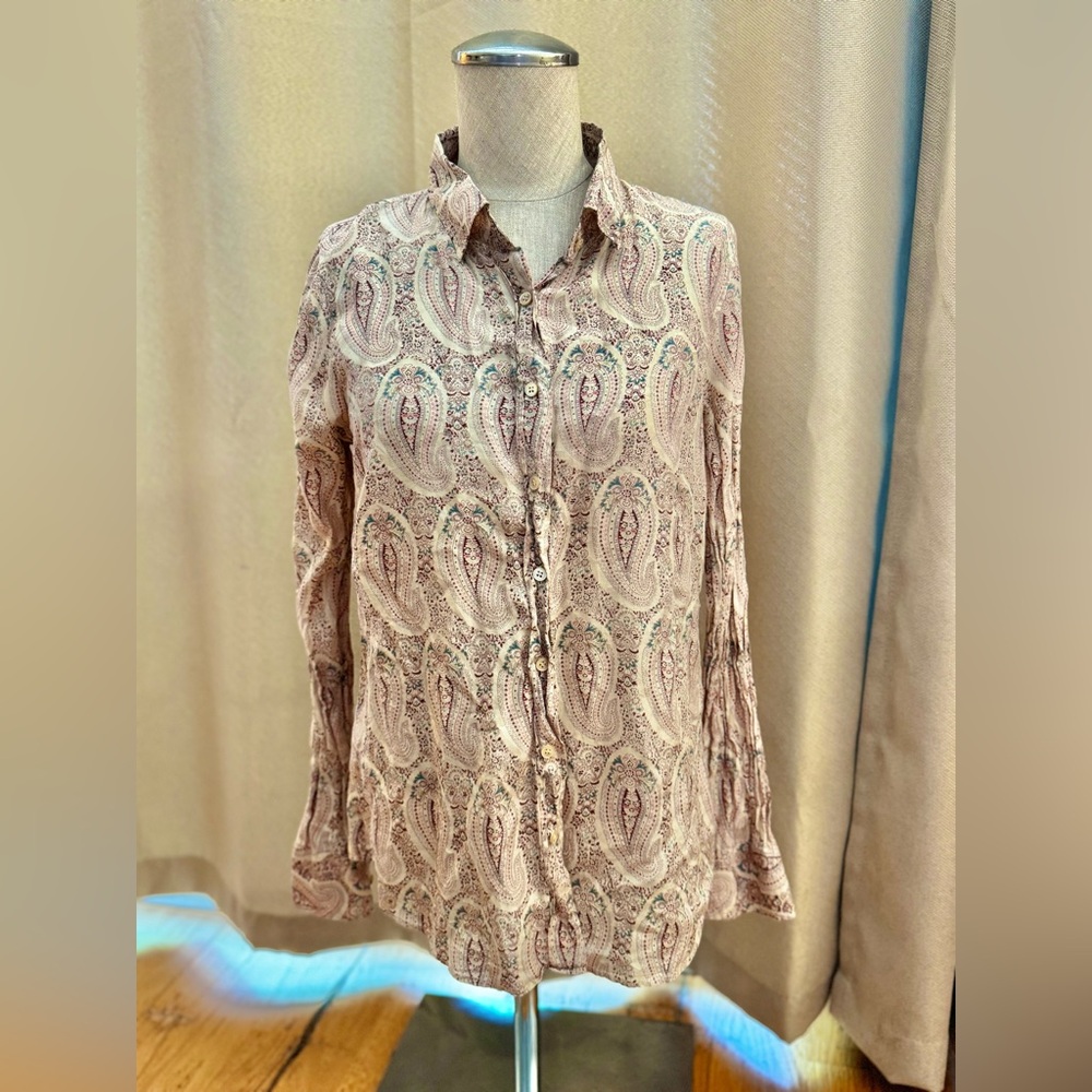 J. Crew The Perfect Shirt Paisley Silk Cotton Long Sleeve Button Up Blouse Sz 4